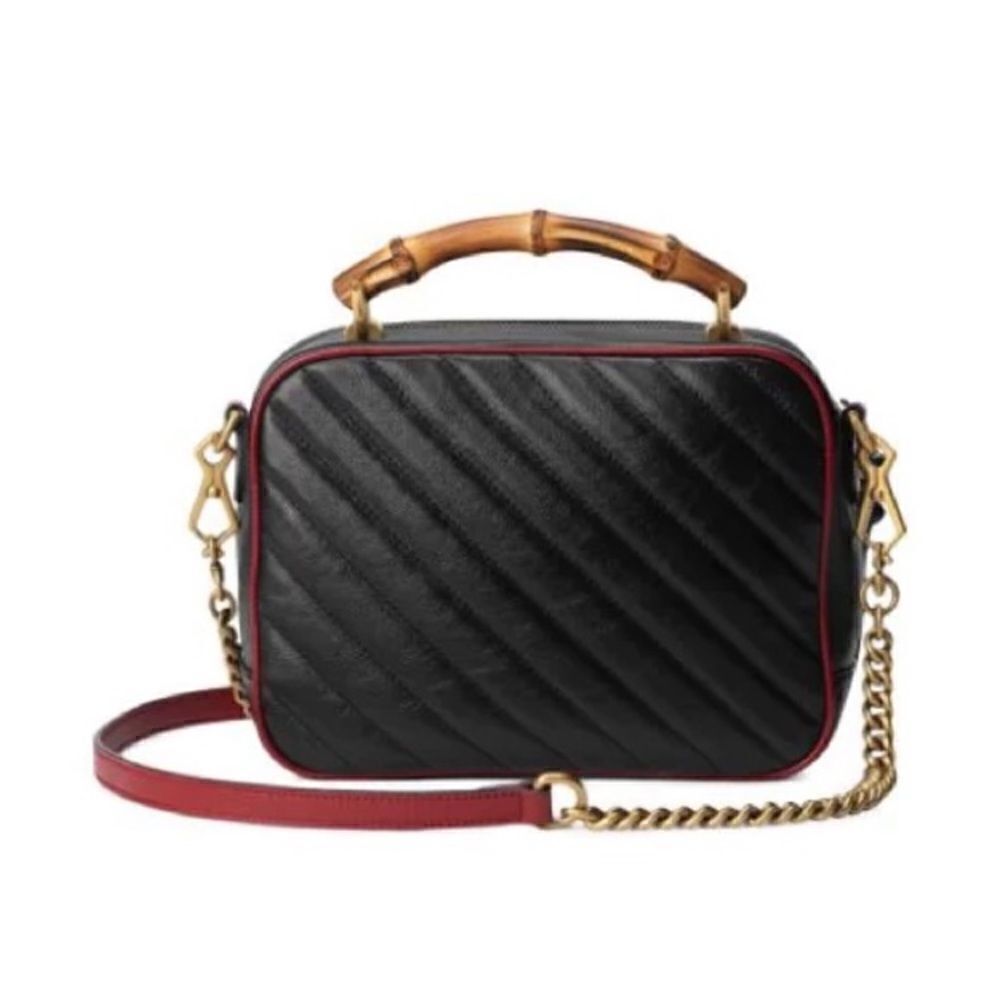 GUCCI Small GG Marmont Bamboo Top Handle Shoulder Bag Black - Picture 3 of 5